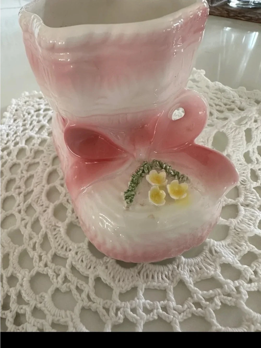 Vintage Rubens Originals ceramic pink Baby bootie Model # 300A Japan